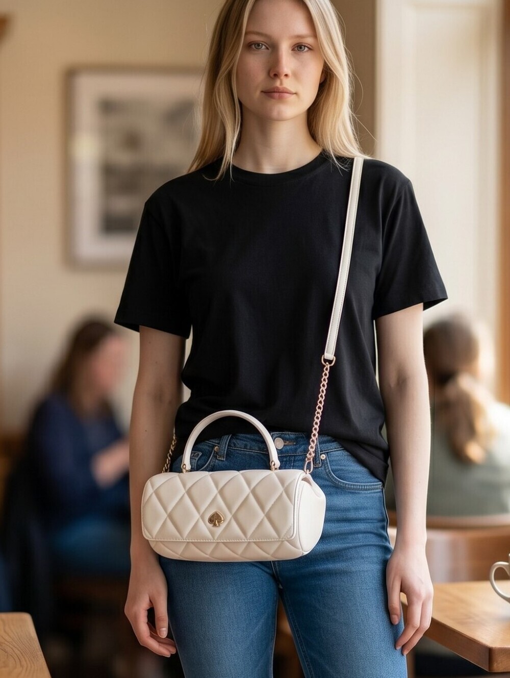 NWT NEW Kate Spade ♠️ White Quilted Heart-Shaped Barrel Crossbody Top Handle Bag